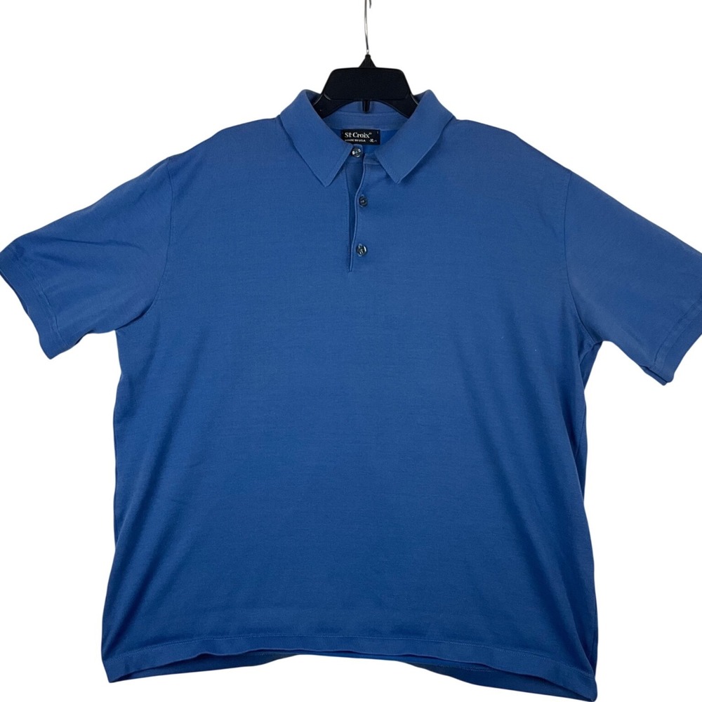 Vintage St Croix Mens Blue Cotton Microfiber Knit Polo Shirt XL Made in USA